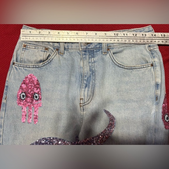 Topshop Straight Leg Jeans with Sequin Ocean Design - Multicolor - Picture 7 of 10